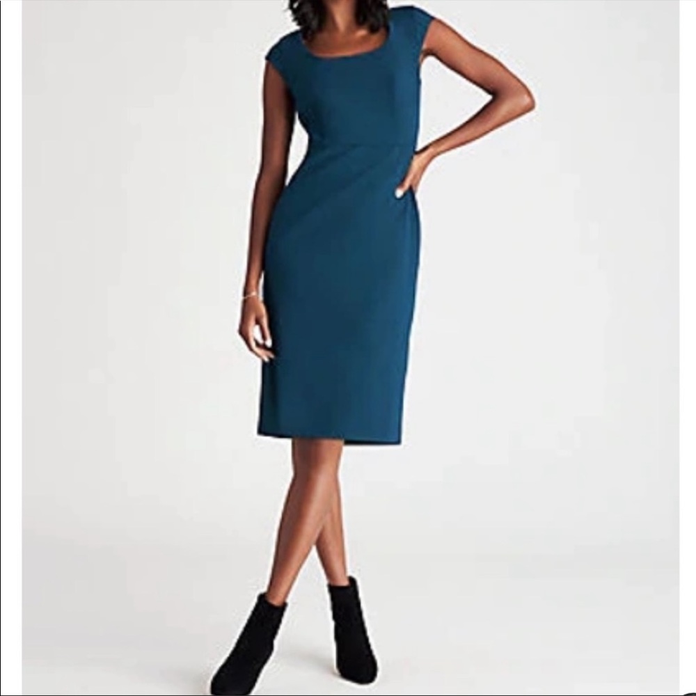 Ann Taylor NWOT The Scoop Neck Dress In Bi-stretch In Midnight Spruce